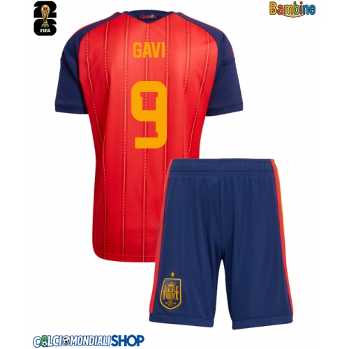 Maglie da calcio Spagna Paez Gavi #9 Prima Maglia Bambino Mondiali 2026  Manica Corta + Pantaloni corti)